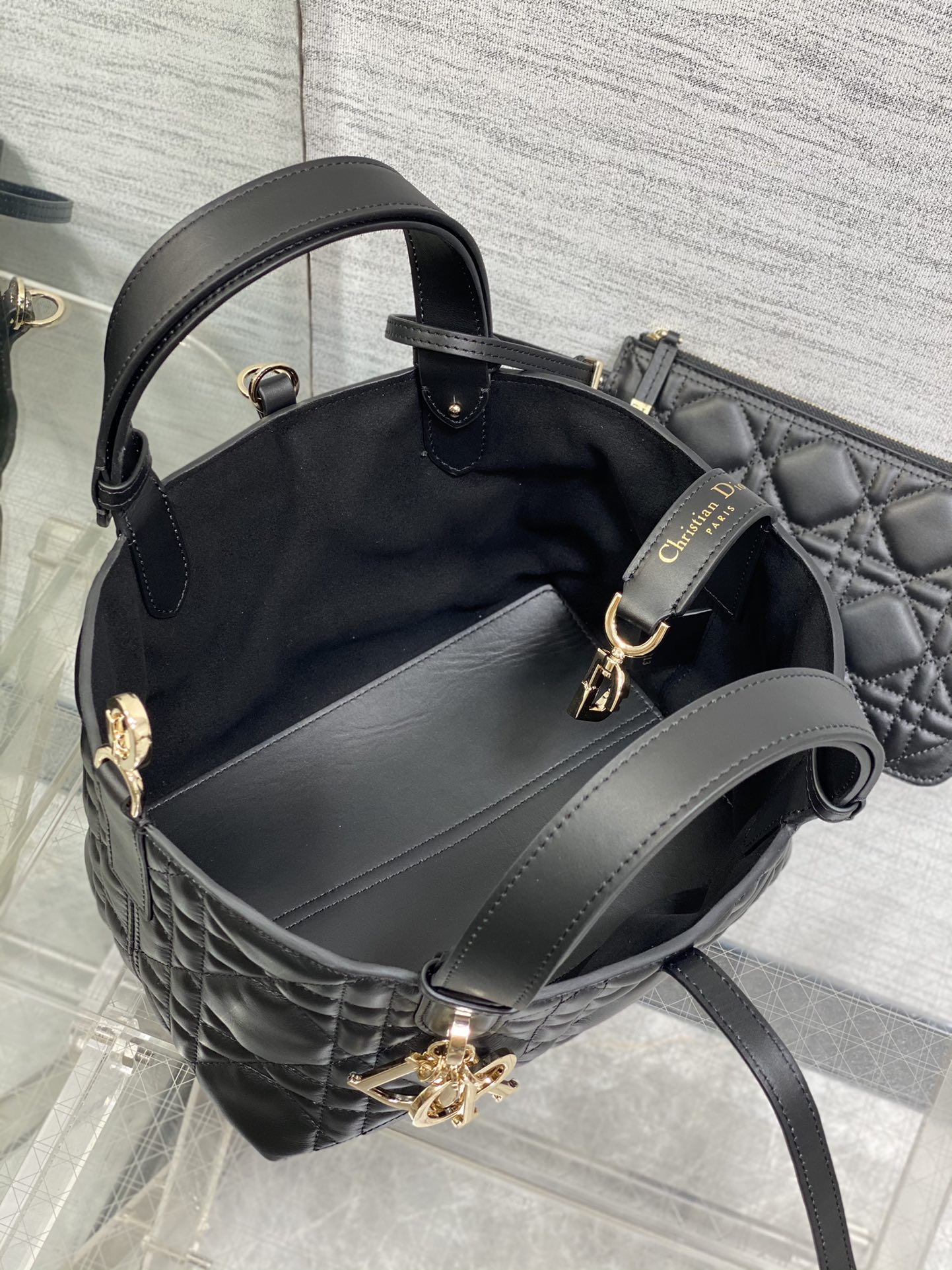 Small Dior Toujours Bag Black Macrocannage Calfskin